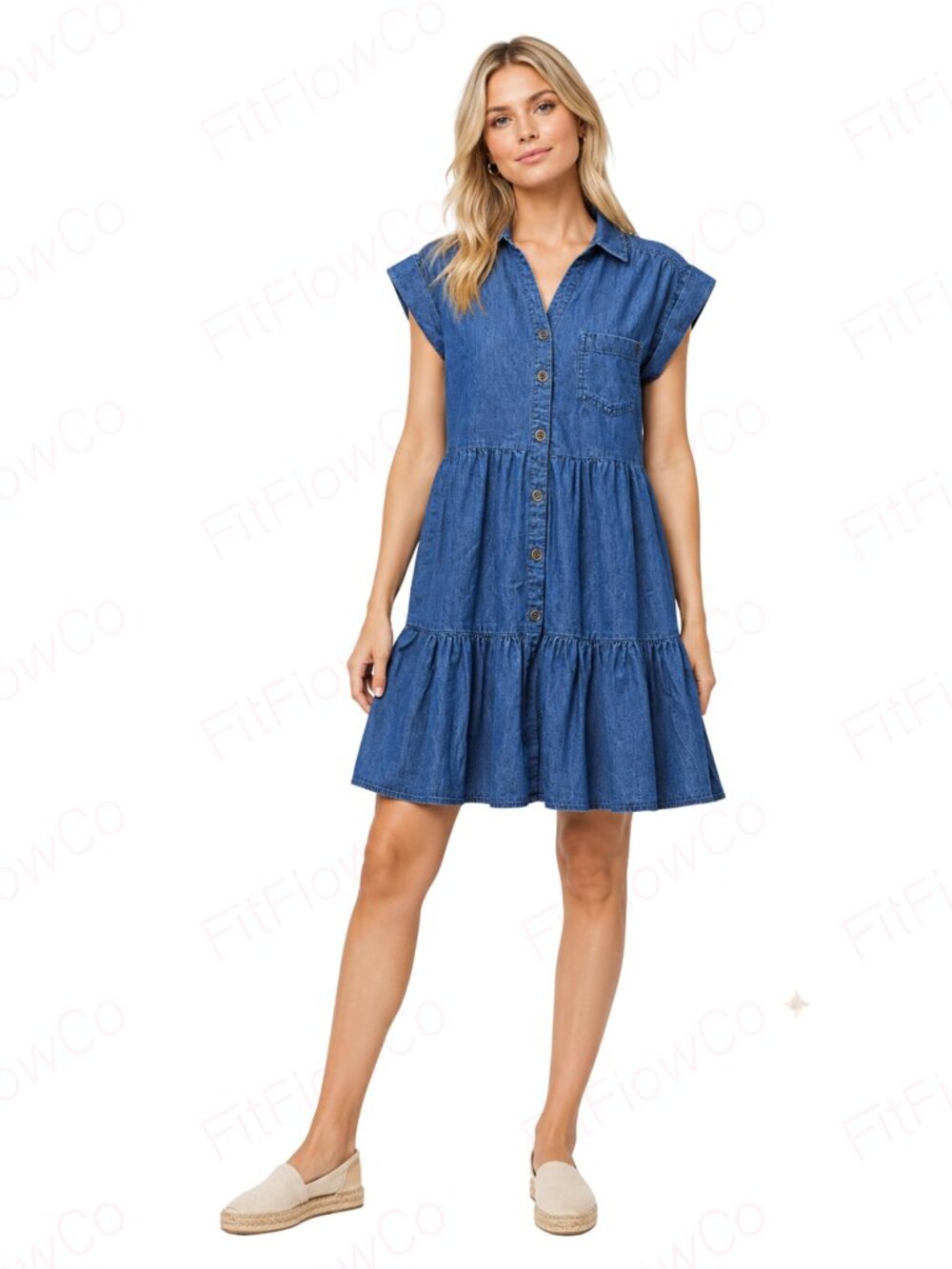 Tommy Hilfiger Chambray Tiered Shirt Dress Blue Size 2 Cotton Blend